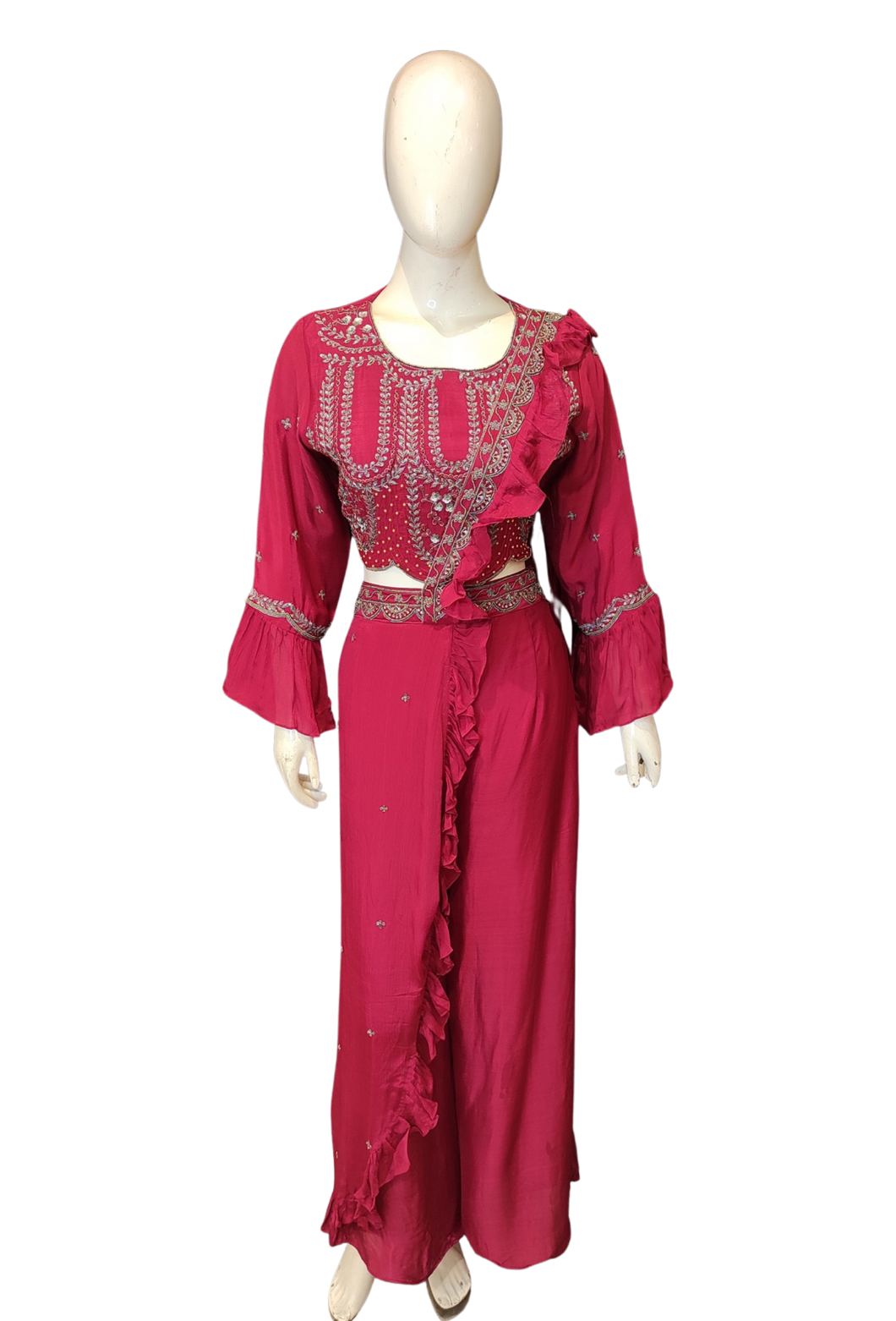 Chinon Blouse with Hand Work and Frill and Plazzo