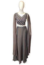 Load image into Gallery viewer, Chinon Blouse with Pearls and Mirror work and Skirt
