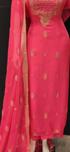 Load image into Gallery viewer, Organza Semi Stitched Suit with Zari Work and Dupatta
