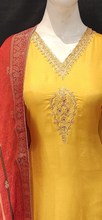 Load image into Gallery viewer, Silk Semi Stitched Suit with Zari Work and Dupatta
