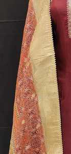 Maroon Silk Semi Stitched Suit with Zari Work and Dupatta