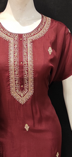Load image into Gallery viewer, Maroon Silk Semi Stitched Suit with Zari Work and Dupatta
