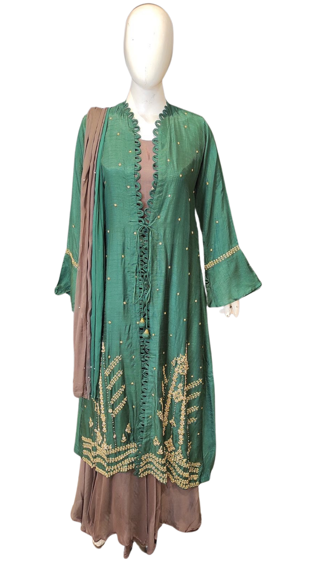Raw Silk Indo Western One piece Suit and Jacket with Hand Work