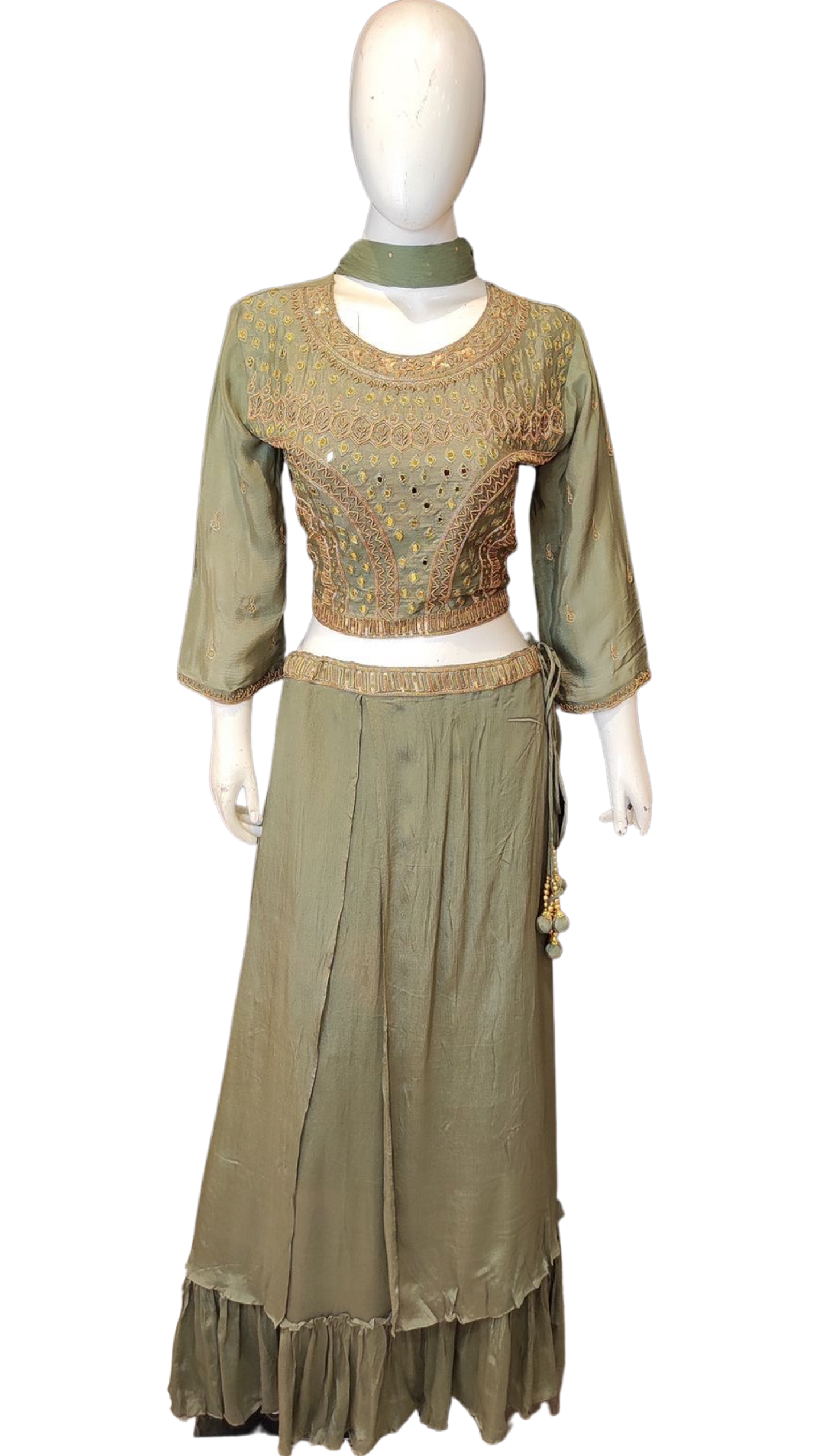 Chinon Blouse and Skirt with Hand Work and Dupatta