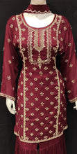Load image into Gallery viewer, Chinon Sharara -Kurti With Golden Hand Work
