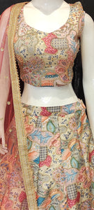 Raw Silk Printed Lehenga Choli with Swarovski Embroidery