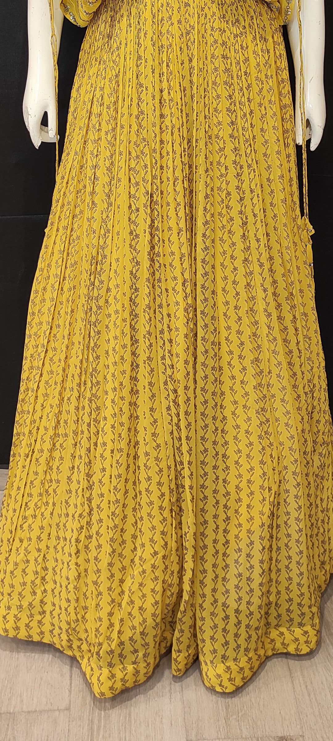 Yellow Georgette Indo Western Suit with Hand Embroidery