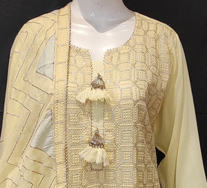 Cotton Suit with Plazzo Chikankari Embroidery