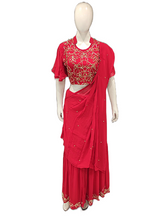 Load image into Gallery viewer, Red Georgette Crop Top with Dabka Work
