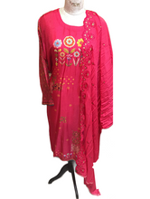 Load image into Gallery viewer, Pink Silk Printed Semi Stitched Suit with Thread Embroidery
