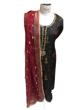 Load image into Gallery viewer, Black Unstitched Suit with Neemzari Embroidery
