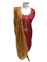 Load image into Gallery viewer, Red Silk Unstitched Suit with Neemzari Embroidery

