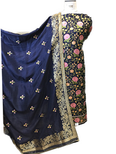 Load image into Gallery viewer, Blue Opara Silk Unstitched Suit with Parsi Embroidery

