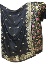 Load image into Gallery viewer, Black Opara Silk Unstitched Suit with Parsi Embroidery

