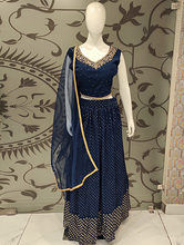 Load image into Gallery viewer, Georgette Ink Blue Crop Top with Stone and Dabka Work | Latest | - Kanchan Fashion Pvt Ltd
