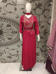 Red Georgette Plazzo with Belt | Latest | - Kanchan Fashion Pvt Ltd