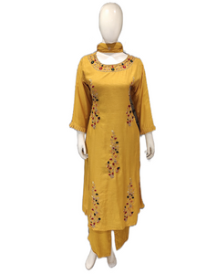 Yellow Raw Silk Plazzo with Hand Embroidery