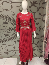 Load image into Gallery viewer, Red Chinon Crop Top with Cutdana Work and Sequence Work | Latest | - Kanchan Fashion Pvt Ltd
