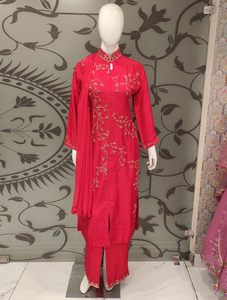 Red Raw Silk Plazzo with Hand Embrodiery | Latest | - Kanchan Fashion Pvt Ltd