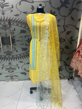 Load image into Gallery viewer, Yellow Chanderi Unstitched Suit with Hand Work | Latest | - Kanchan Fashion Pvt Ltd
