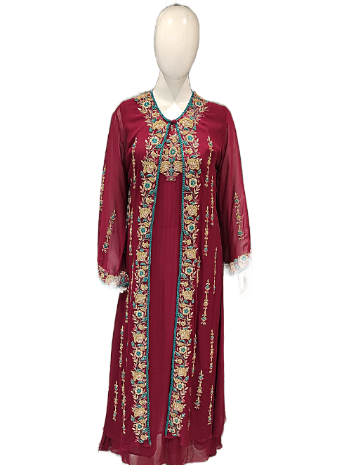 Maroon Georgette Long Shirt with Jacket