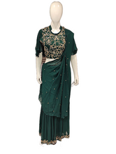 Load image into Gallery viewer, Green Georgette Crop Top with Dabka Work
