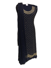 Load image into Gallery viewer, Dark Blue Georgette Unstitched Suit with Hand Embroidery
