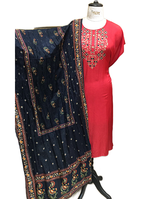 Red Silk Unstitched Suit with Dupatta