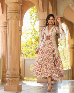 Printed Modal One Piece Kurti with Fancy Lace and Thread Embroidery