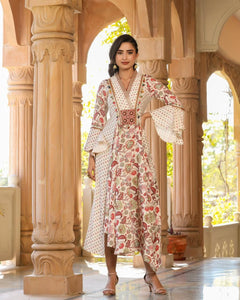 Printed Modal One Piece Kurti with Fancy Lace and Thread Embroidery