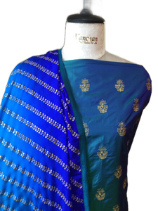 Blue Pure Silk Unstitched Suit with Embroidery