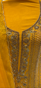 Yellow Unstitched Suit with Hand Embroidery