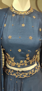 Blue Chinon Crop Top with Hand Embroidery | Latest | - Kanchan Fashion Pvt Ltd