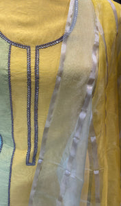 Yellow Chanderi Unstitched Suit with Hand Work | Latest | - Kanchan Fashion Pvt Ltd