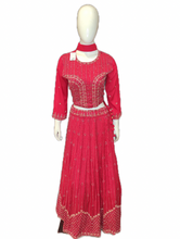 Load image into Gallery viewer, Red Raw Silk Crop Top With Skirt And Dupatta

