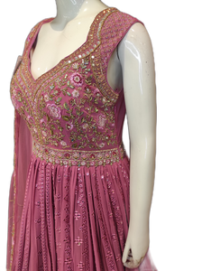 Pink Georgette Gown With Hand Embroidery