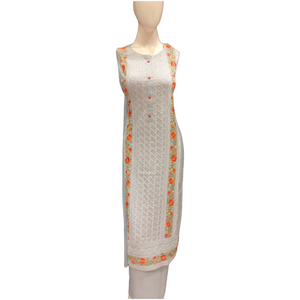 Muslin Semi Stitched Suit with Thread Embroidery
