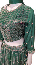 Load image into Gallery viewer, Green Raw Silk Crop Top With Skirt And Dupatta
