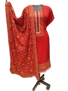 Silk Unstitched Suit with Chinon Dupatta