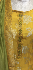 Yellow Silk Printed Unstitched Suit with Dupatta