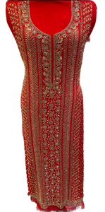 Red Unstitched Suit with Hand Embroidery