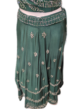 Load image into Gallery viewer, Green Chinon  Crop Top With Skirt
