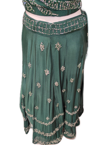 Green Chinon  Crop Top With Skirt