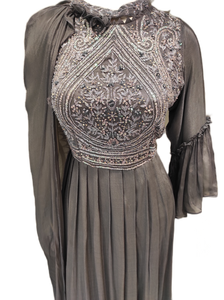 Grey Chinon Indo Western Suit with Hand Embroidery