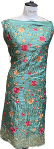 Sea Green Pure Silk Floral Unstitched Suit with Thread Embroidery