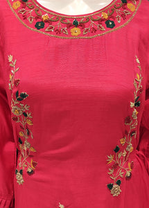Red Raw Silk Plazzo with Hand Embroidery