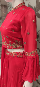 Red Chinon Crop Top with Hand Embroidery | Latest | - Kanchan Fashion Pvt Ltd