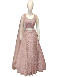 Pink Net Lehenga with Hand Embroidery