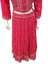 Load image into Gallery viewer, Red Raw Silk Crop Top With Skirt And Dupatta
