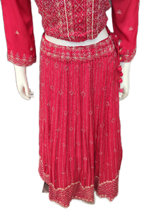 Red Raw Silk Crop Top With Skirt And Dupatta